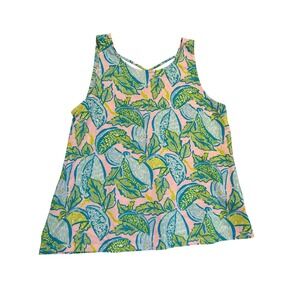 Lilly Pulitzer Pink Green Citrus Print Lattice Back Tank Top Large Pima Cotton